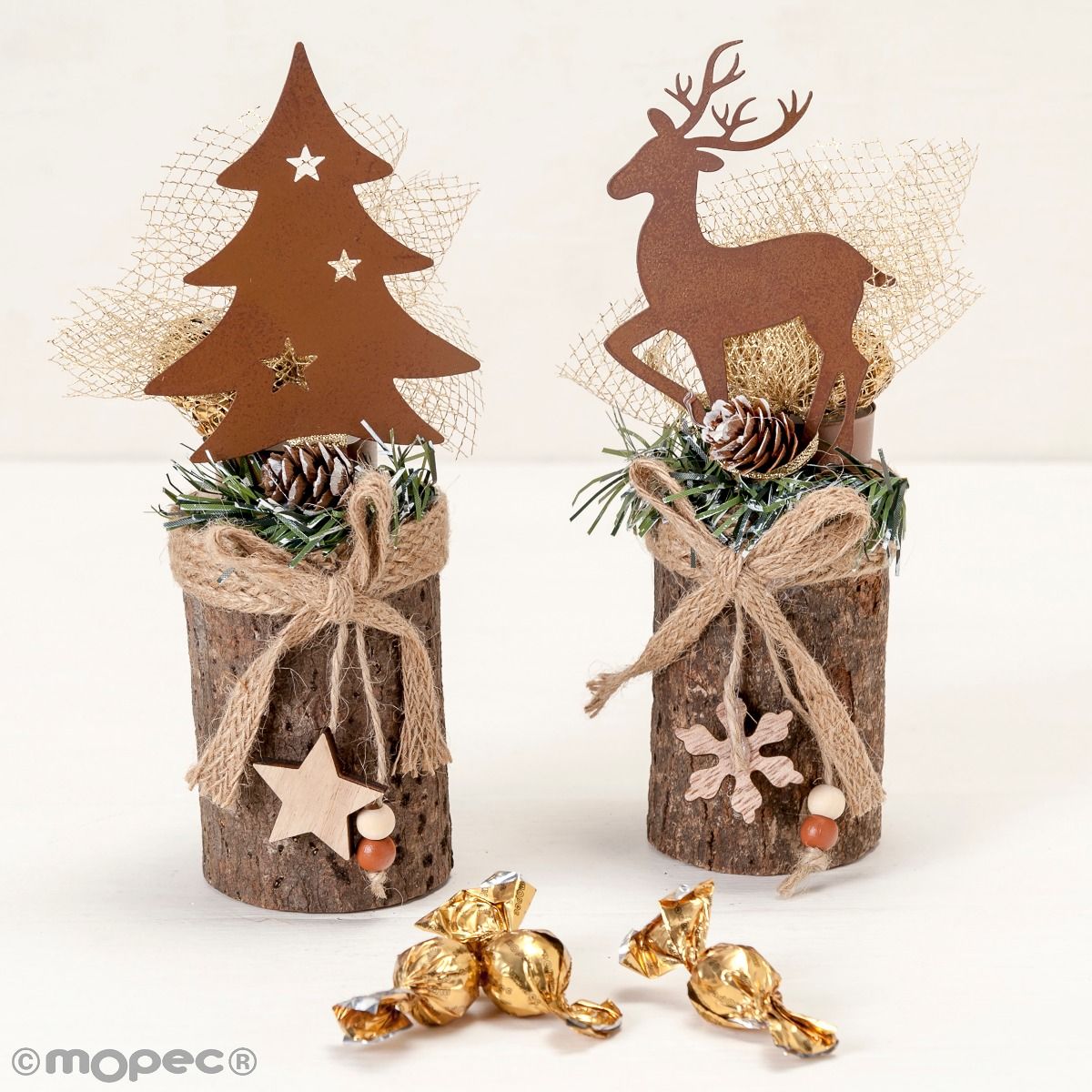 Tronc D Arbre Et De Cerf Avec Bougie De The Et 3crokis 22cm Mopec