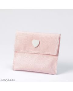 Sacchetto rosa con cuore di legno 9x11cm.