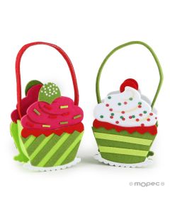 Panier feutre cupcake vert 15x7,5x30cm assort. PRIX DOUX