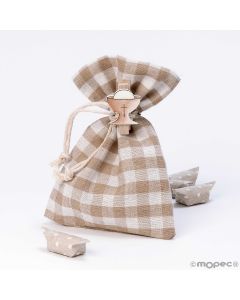 Bag beige squares with chalice clip and 4 candies 10x14cm