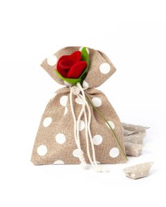 Sac de mariage à pois blancs avec rose rouge et 5 bonbons