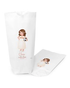 Sac en papier blanc fille communion balle 12x21X5cm.