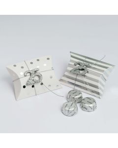 Box 9cm stripes / dots silver 3 chocolates 25th wedding anniversary.