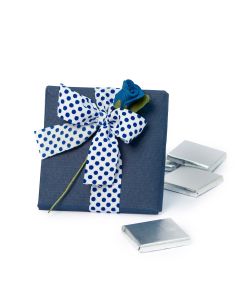 Box with polka dot bow and blue flower with 4 Neapolitans*