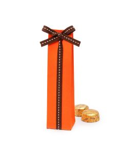 Orange box decorated with brown stitching ribbon 2 choc.