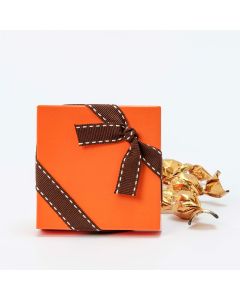 Orange box decorated with brown stitching ribbon 3 croki-choc