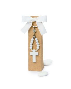 Kraft box keychain white wooden rosary 3 chocolates