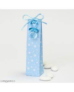 Blue stars box with pacifier and 5 chocolate dragées