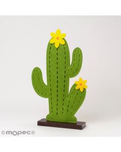 Cactus fieltro base madera 20x33cm,