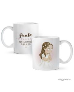 Taza cerámica Primera Comunión niña vestido largo y corona · Disponible en otros idiomas 