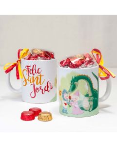 Taza de cerámica Sant Jordi con 6 bombones en caja regalo