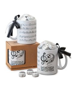 Taza cerámica Partitura musical en caja regalo 6 bombones