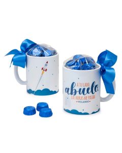 Taza cerámica A tu lado Abuelo  en caja regalo 6 bombones