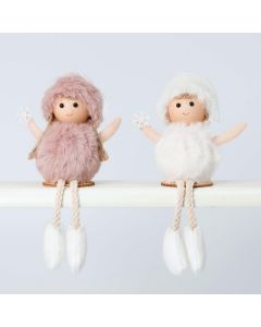 Pink and white dolls sitting on wooden base assorted 2