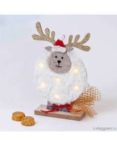 Felt reindeer wooden base with 6 leds and 2 chocolates