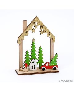 Casetta di Natale in legno con glitter 11,5x15,5cm.