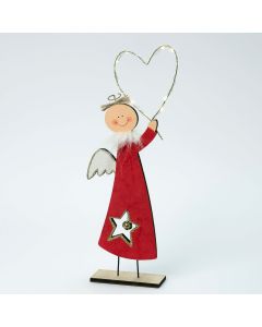 Figura de madera Ángel terciopelo rojo con led, 37cm. min.2