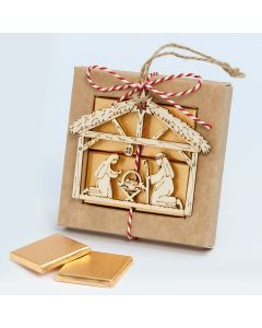 Box 4choc. Nativity tree wooden pendant 10x10cm.