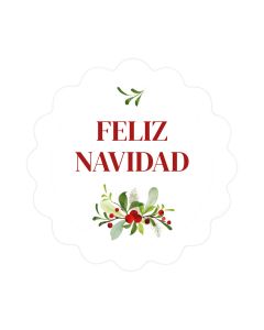 Adhesive cards 4.6cm. Feliz Navidad holly 1hj=24u, min.5