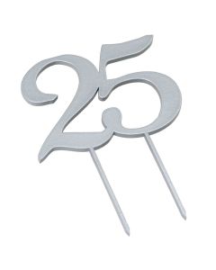 Cake topper 25 in silver color 17cm.