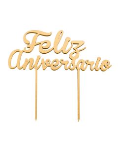 Cake topper de madera, Feliz Aniversario 13x21cm.,