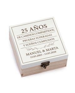 Caja madera 25 aniversario personalizada 8x4x8cm.