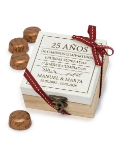 Caja madera 25 aniversario personalizada 4bombones