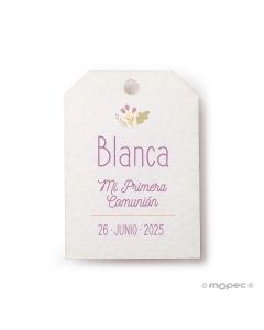 Tarjeta Comunión flores malva 2,7X4cm.(preciox50u)