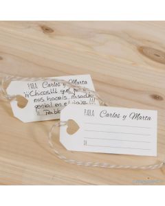 Tarjeta deseos, detalle  corazón 3x7cm con cordón, precio x 24uds