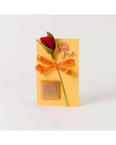 Carte Sant Jordi avec 1 chocolat et rose de feutre