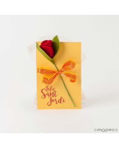 Carte Sant Jordi avec 3 chocolats et rose de feutre