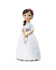 Figurine gâteau en résine fille & chapelet communion 16,5 cm