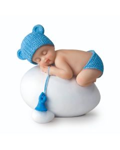 Figurine pour gâteau en résine 8cm bébé garçon bleu qui dort