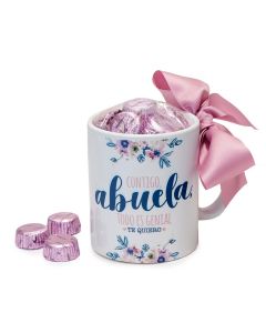 Taza cerámica Contigo Abuela en caja regalo 6 bombones, disponible en varios idiomas