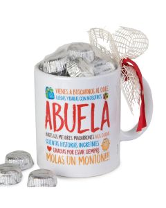 Taza cerámica Abuela Molas, en caja regalo 6 bombones, disponible en varios idiomas