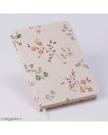 Carnet 18.4x13cm. finition textile avec des fleurs