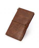 Brown faux leather notebook with card holder 12x20x1.8cm.