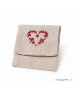 Sacchetto beige con cuore ricamato 11x10cm.