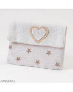 Sacchetto in cotone beige cuore e stelline con chiusura in velcro