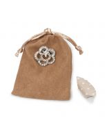 Bolsita beige con broche flor strass y 4 caramelos