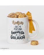 Taza cerámica con 6 bombones Eres mi persona Favorita disponible en varios idiomas