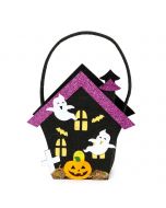 Halloween felt basket pink lamé roof house 19x14x6x5 cm.