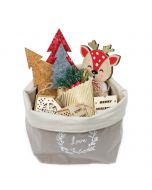 Pack panier Grey Love avec 3 maisons LED, faon, bonbons