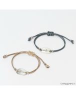 Bracciale croce metallo e cordino effetto pelle grigio/beige