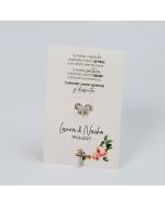 Flower card with message in Catalan and metal bow brooch