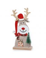 Felt reindeer with wooden base, tree and gift 18cm.