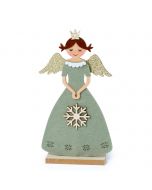 Green felt angel  with wooden base 23cm