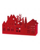 Red felt basket with house shapes 14x24.5 cm.