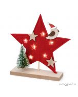 Felt star 20cm. with wooden base 6 LEDS