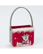 Red felt basket 23cm. (handles) Gray Fawn